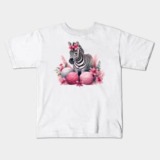 Pink Christmas Zebra Kids T-Shirt